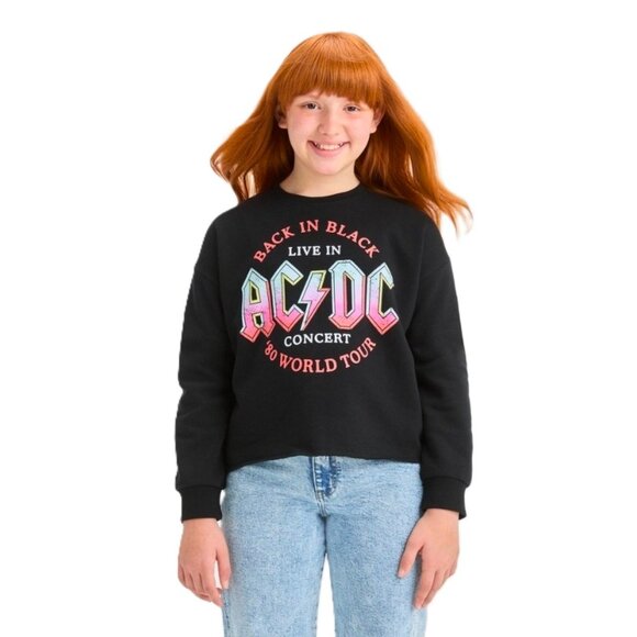 AC/DC Back in Black Slightly Cropped Black Fleece Sweatshirt -- Girl Large 10/12 - Picture 4 of 7